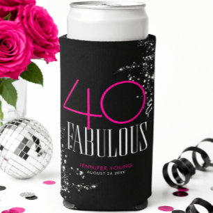 Rafraîchisseur Pour Canette Slim 40 ans et Fabuleux Anniversaire Rose Noir Paillett