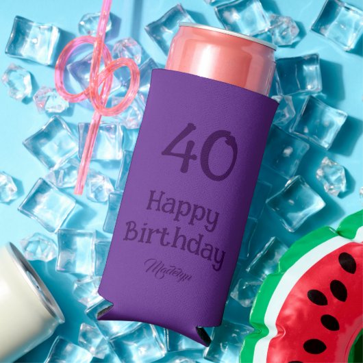 Rafraîchisseur Pour Canette Slim 40 Happy Birthday Script Elegant Purple (Été in situ)