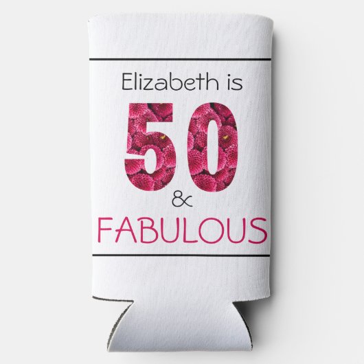 Rafraîchisseur Pour Canette Slim 50e anniversaire Cinquante et fabuleux rose floral (Verso)