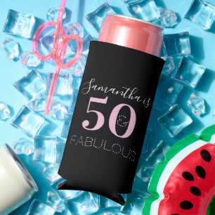 Rafraîchisseur Pour Canette Slim 50e anniversaire Personnalisé noir rose