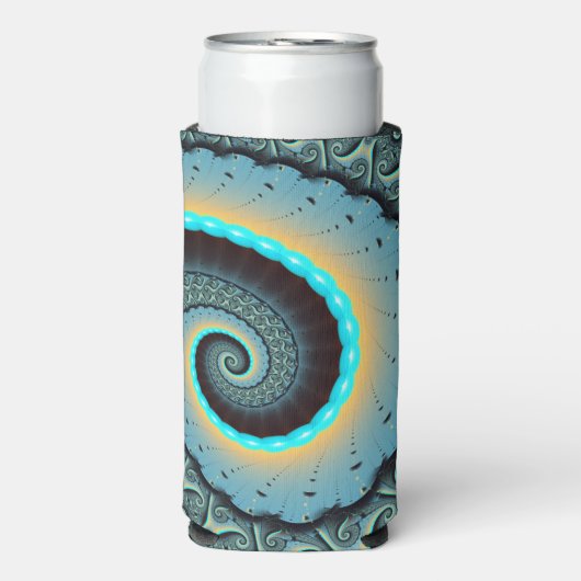 Rafraîchisseur Pour Canette Slim Abstraite spirale d'art fractal bleu turquoise ora (Seltzer Recto)