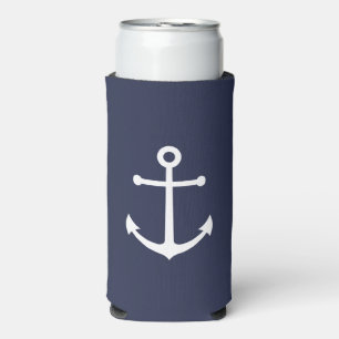 Rafraîchisseur Pour Canette Slim Ancre blanche nautique sur la Marine Blue Can Cool