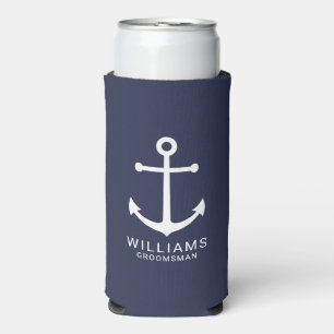 Rafraîchisseur Pour Canette Slim Ancre Bleue marine Nautique Groomsmen personnalisé