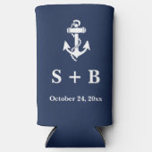 Rafraîchisseur Pour Canette Slim Ancre Bleue Marine Plage Nautique Mariage Océan (Recto)