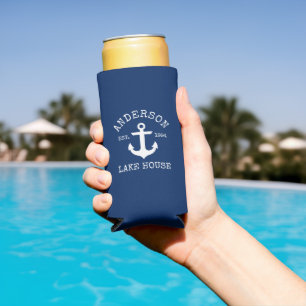 Rafraîchisseur Pour Canette Slim Ancre nautique Maison de la famille bleue de la ma