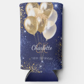 Rafraîchisseur Pour Canette Slim Anniversaire bleu marine or ballons nom monogramme (Recto)