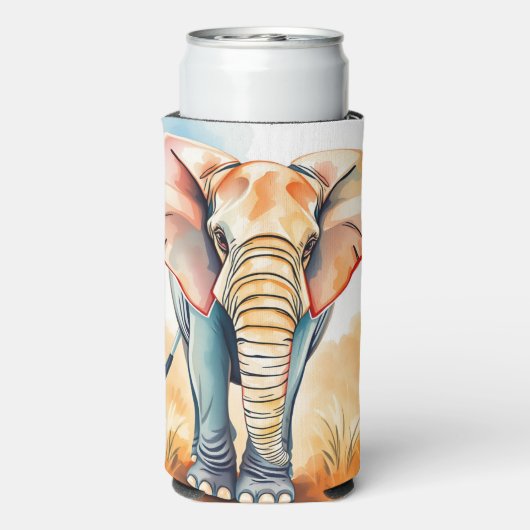 Rafraîchisseur Pour Canette Slim Aquarelle adorable Eléphant (Seltzer Verso)