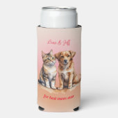 Rafraîchisseur Pour Canette Slim Aquarelle de chat et chien mignonne (Seltzer Recto)