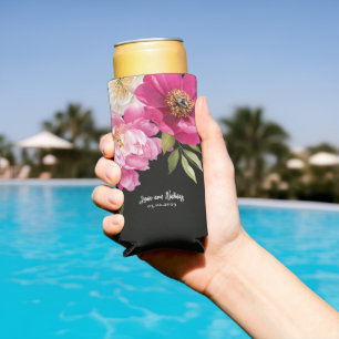 Rafraîchisseur Pour Canette Slim Aquarelle rose et blanc Peony Mariage floral