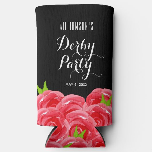 Rafraîchisseur Pour Canette Slim Aquarelle Rouge Roses Derby (Recto)