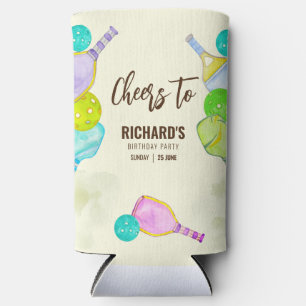 Rafraîchisseur Pour Canette Slim Aquarelle Thème Pickleball Fête d'anniversaire