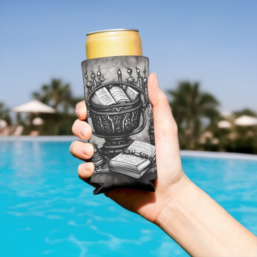 Rafraîchisseur Pour Canette Slim Argent Steampunk Cauldron Spellbooks et Potions (Piscine in situ)