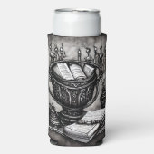Rafraîchisseur Pour Canette Slim Argent Steampunk Cauldron Spellbooks et Potions (Seltzer Recto)