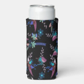 Rafraîchisseur Pour Canette Slim Arrière-plan noir motif floral (Seltzer Recto)