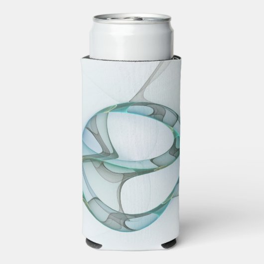 Rafraîchisseur Pour Canette Slim Art Abstrait moderne Fractal Bleu Turquoise Gris (Seltzer Verso)