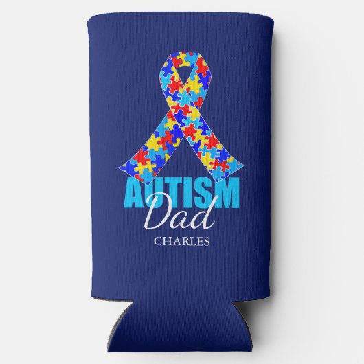 Rafraîchisseur Pour Canette Slim Autisme personnalisé papa bleu (Verso)