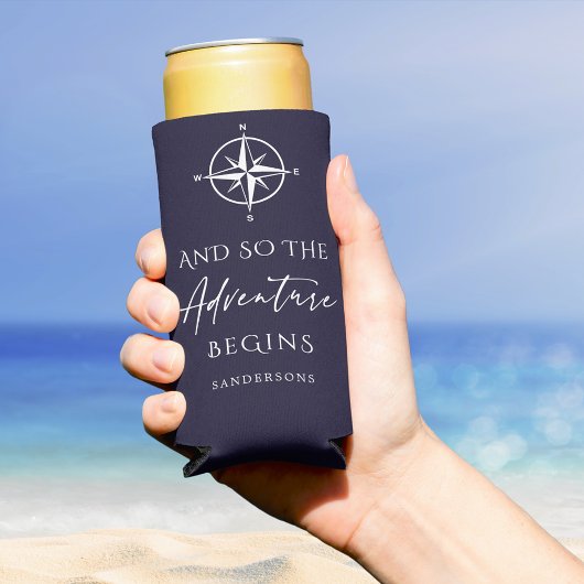 Rafraîchisseur Pour Canette Slim Aventure commence bleu foncé Personnalisé