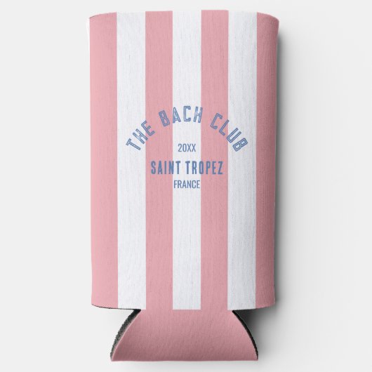 Rafraîchisseur Pour Canette Slim Bach Club Blue Crest Rose Cabana Stripe (Recto)