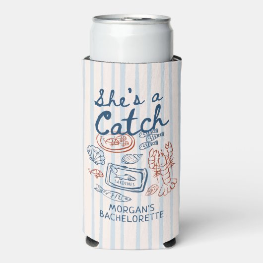 Rafraîchisseur Pour Canette Slim Bachelorette côtière de fruits de mer (Seltzer Recto)