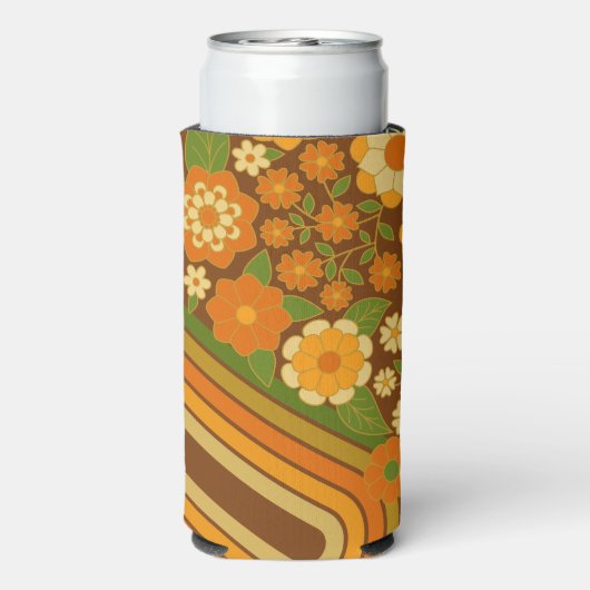 Rafraîchisseur Pour Canette Slim Bandes rétro et Fleurs funky avec nom personnalisé (Seltzer Verso)