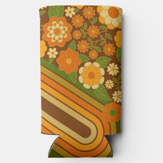 Rafraîchisseur Pour Canette Slim Bandes rétro et Fleurs funky avec nom personnalisé (Verso)