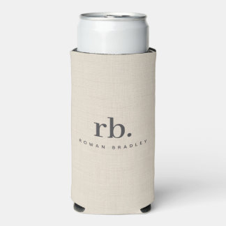 Rafraîchisseur Pour Canette Slim Beige Linen Creme Texture Simple Elegant Monogram