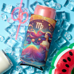 Rafraîchisseur Pour Canette Slim Belle Virgo Femme avec Horoscope Info sur le dos