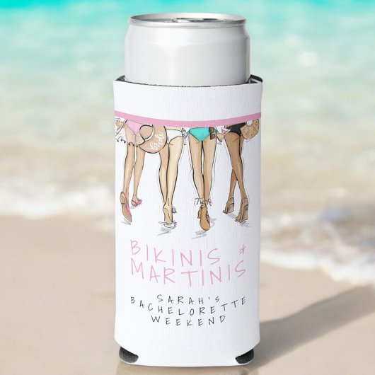 Rafraîchisseur Pour Canette Slim Bikinis & Martinis Bachelorette Party Nom du week-