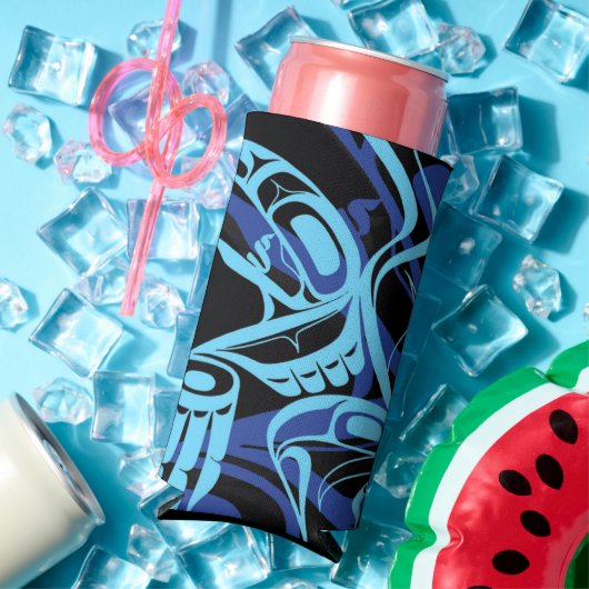 Rafraîchisseur Pour Canette Slim Black Blue Haida Eagle Thunder Bird Art autochtone (Été in situ)