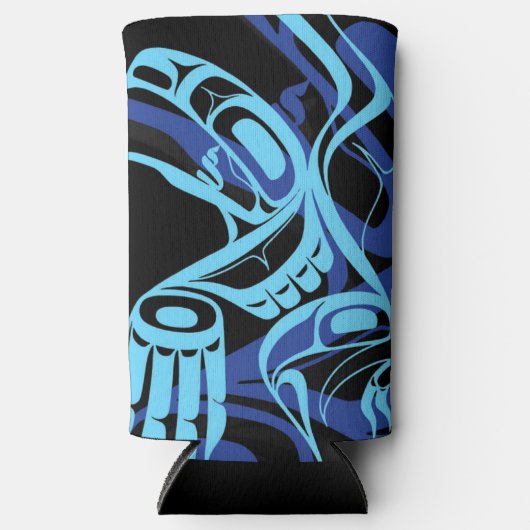 Rafraîchisseur Pour Canette Slim Black Blue Haida Eagle Thunder Bird Art autochtone (Recto)
