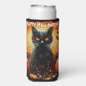 Rafraîchisseur Pour Canette Slim Black Cat Bats Pumpkins Whimsical Personalized (Seltzer Verso)