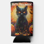Rafraîchisseur Pour Canette Slim Black Cat Bats Pumpkins Whimsical Personalized (Verso)
