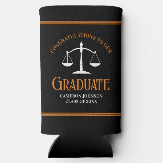 Rafraîchisseur Pour Canette Slim Black Orange Law School Custom Graduation Party (Verso)