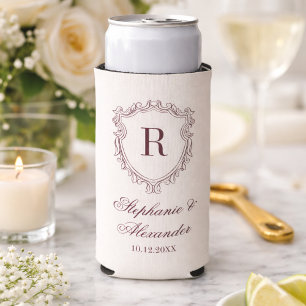 Rafraîchisseur Pour Canette Slim Blason Monogramme Bourgeoisie Or et Ivoire Mariage