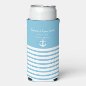 Rafraîchisseur Pour Canette Slim Bleu Blanc Personnalisé Destination Mariage Faveur (Seltzer Recto)