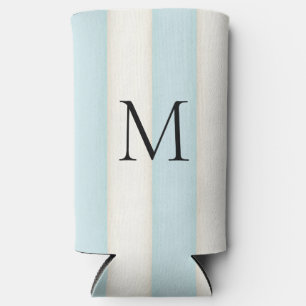 Rafraîchisseur Pour Canette Slim Bleu pâle et blanc d'antiquité rayures Monogrammes