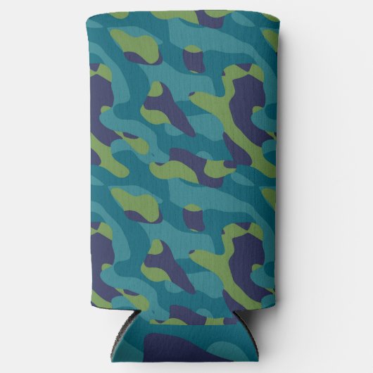 Rafraîchisseur Pour Canette Slim Blue Green and Teal Camo Abstract (Recto)