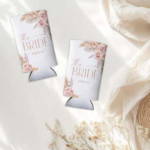 Rafraîchisseur Pour Canette Slim Boho Floral Pampas Rose Gold Bride