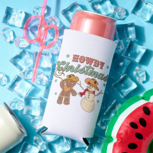 Rafraîchisseur Pour Canette Slim Bonjour Noël Cowboy Bonhomme de Neige Western Drôl