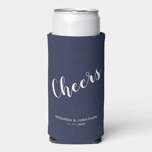 Rafraîchisseur Pour Canette Slim "Bravo" Script moderne bleu marine (Seltzer Recto)