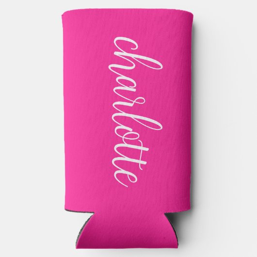 Rafraîchisseur Pour Canette Slim Calligraphie Féminine Rose Chaud et Blanc (Verso)