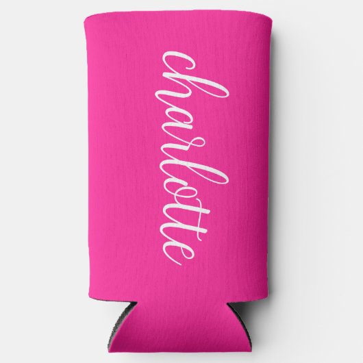 Rafraîchisseur Pour Canette Slim Calligraphie Féminine Rose Chaud et Blanc (Recto)