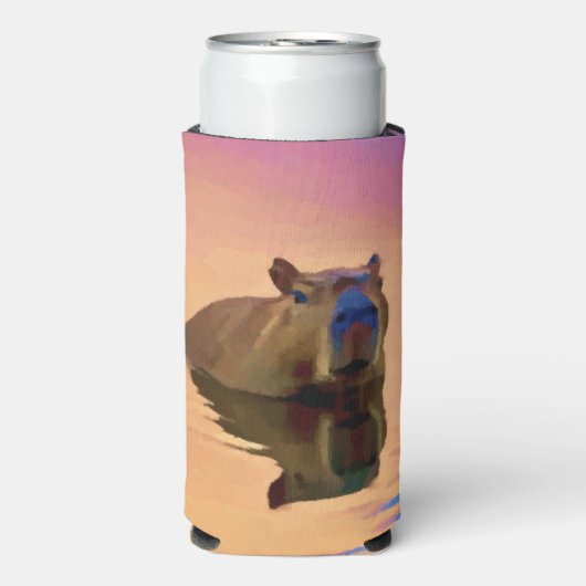 Rafraîchisseur Pour Canette Slim Capybara Émergée d'un lac paisible (Seltzer Recto)