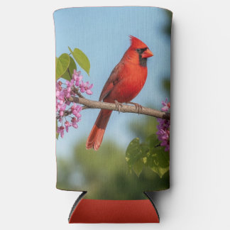 Rafraîchisseur Pour Canette Slim Cardinal sur une branche de Redbud