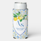 Rafraîchisseur Pour Canette Slim Carrelage bleu méditerranéen Italie Crest Citron M (Seltzer Verso)