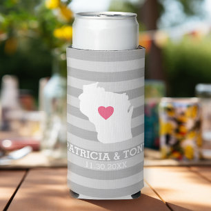 Rafraîchisseur Pour Canette Slim Carte du Wisconsin Accueil Amour de l'État avec C