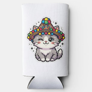 Rafraîchisseur Pour Canette Slim Chapeau Tissé Chat Marocain Amazigh Kawaii Mignon