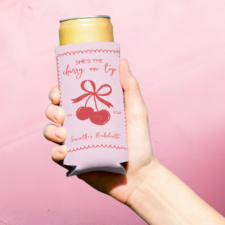Rafraîchisseur Pour Canette Slim Cherry On Top Pink & Red Hand Drawn Bridal Shower