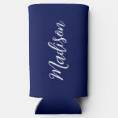 Rafraîchisseur Pour Canette Slim Chic Navy Blue Name Custom Handwritten Script (Verso)