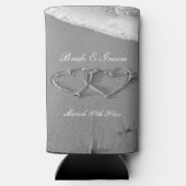 Rafraîchisseur Pour Canette Slim Coeurs tirés sur la plage et mariage personnalisé (Verso)